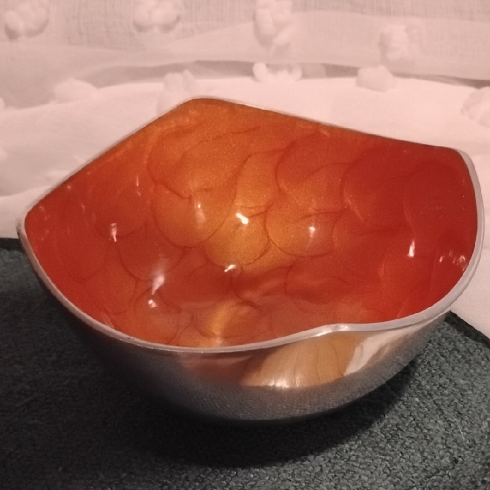 Vibrant Orange and Silver Decorative Bowl